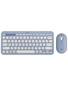 Logitech Pebble 2 Combo Wireless Bluetooth Keyboard & Mouse Set - Ultra-Thin Office Silent Keyboard & Mouse for Mac, Multi-Device iPad, 2.4G + Cleaning Kit, Blue