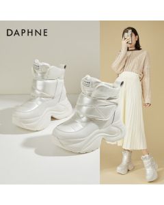 Daphne Platform Insulated Snow Boots for Women, Winter Comfortable Fleece-Lined Short Boots with Hidden Heel for Petite Women, Beige, Size 38