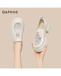 Daphne Platform Loafers Women's New Spring British Style Leather Shoes Single Shoes 4025101187 Beige 36