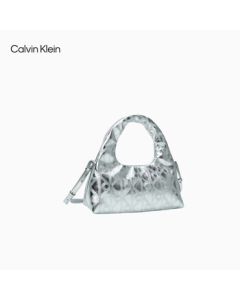 Calvin Klein Women's Bag 25 Fall/Winter New Commuter Style CK Monogram Embossed Glossy Top Handle Shoulder Crossbody Dumpling Bag Gift