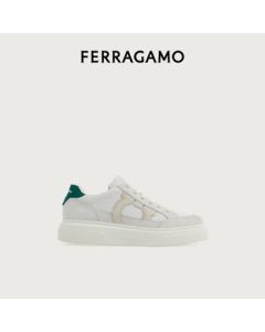Ferragamo Men's White Gancini Outline Low-Top Casual Shoes 0769881_M _ 70 Gift for Boyfriend
