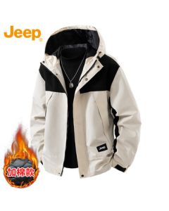Jeep (JEEP) Men's Jacket Autumn Winter Casual Loose Windproof Workwear Coat Mens Clothing Beige Cotton-Filled XL