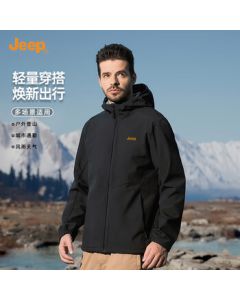 JEEP Men's Jacket 2024 Autumn Winter New Casual Solid Color Hooded Protective Softshell Windproof Coat