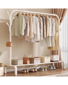Yimo Floor Standing Coat Rack for Bedroom, Dormitory, Living Room with Double Hooks and Extra Thick White Clothes Hanger