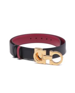Ferragamo Women's Burgundy/Black Trimmable Narrow Double-Faced Plate Buckle Belt 23A565 0754689 80cm