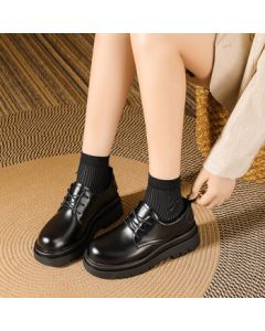 Daphne Spring/Autumn Chunky Loafers British Style Trendy Round-Toe Shoes Business Commuting Formal Women's Shoes Black 40