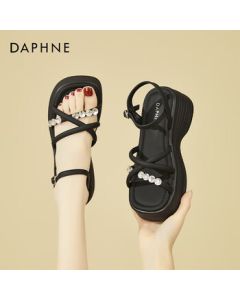 DAPHNE Fairy-style Fashion Open-Toe Sandals for Women, Summer Thick-Soled Height-Increasing French Sandals to Match Dresses, Beach Sandals - Black, Size 36