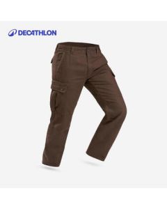 Decathlon Men's Loose Straight-leg Cargo Pants for Autumn and Winter, Large Size Warm Pants in Black Coffee, M-4331384
