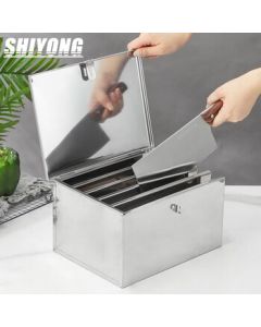 Shiyong Stainless Steel 5-Slot Knife Box with Lid, Commercial Heavy-Duty Kitchen Knife Holder, Knife Stand Storage Box, Organizer Shelf