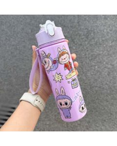 Jun Seventeen HX Labubu Cute Kids Straw Water Bottle - High Aesthetic Student Water Cup with Handle, Labubu Cartoon Design, 700ml