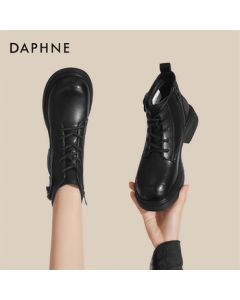 Daphne Platform Lined Ankle Boots for Women, Autumn Winter Martin Boots British Style Slim Boots 4024607207 Flocked Black 40