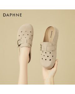 DAPHNE Women's Flat Toe Slides Outdoor Casual Slip-On Lazy Shoes Retro Birkenstock-Inspired Clogs - Beige, Size 37