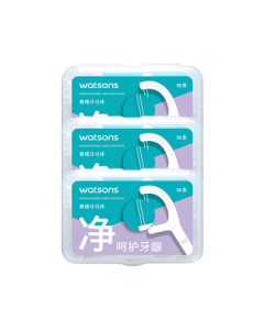 Watsons Smooth & Deep Clean Dual Floss Picks 50pcs*3boxes (Dual Floss Design, Larger Cleaning Surface)