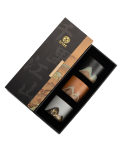 SUSHI CERAMICS Hand-Painted Landscape Three-Color Kung Fu Tea Cup, Cultural and Creative Chinese Style "A Thousand Miles of Rivers and Mountains" Black White Brown Mid-Autumn Festival Gift J0566