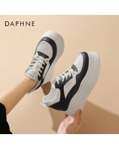 Daphne Women's Casual Shoes Platform Sneakers with Hidden Wedge White Shoes 4024101286 Black White 39