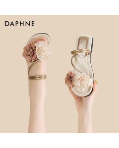 Daphne Fashion Sandals for Women, Summer New Elegant Low Heel Open Toe Floral Design 4025303228 Champagne 36