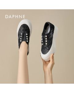 Daphne (DAPHNE) Women's Classic Canvas Sneakers with Thick Sole - Black, Size 39