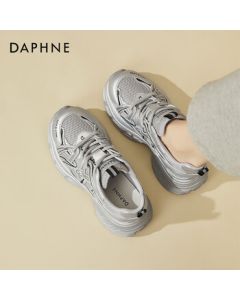 Daphne Platform Sneakers for Women - Breathable Mesh Chunky Dad Shoes with Thick Sole, Versatile Casual Shoes in Silver, Size 36