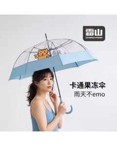 Shuangshan Transparent Umbrella Cute Jelly Umbrella Extra Large and Thick Quick-Dry Reinforced Windproof 8-Rib Long Handle Umbrella