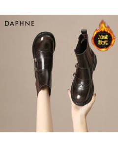 Daphne Women's Ankle Boots Winter New Style Faux Fur Lined Warm Retro Mallard Embroidery Martin Boots Fashion Boots Size 36 Brown