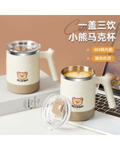 Worthbuy (WORTHBUY) Mug with Lid Insulated Cup Stylish Office Tea Cup Stainless Steel Home Coffee Cup 500ML