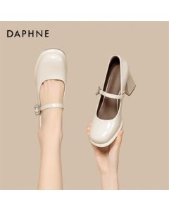 Daphne Mary Jane Shoes Women's High Heels Chunky Heel Pumps Spring New Collection Casual Leather Shoes 4025101170 Beige 37