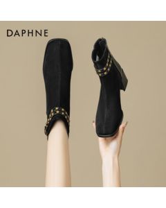 Daphne Women's Boots 2025 Autumn/Winter New Retro High Heel Ankle Boots Comfortable Versatile Commuter Martin Boots Black 36