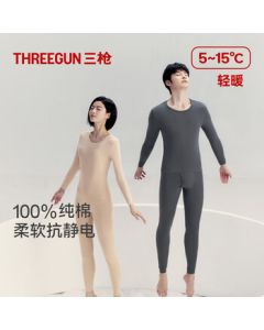 Three Gun Women's Pure Cotton Thermal Underwear Set Round Neck Long Sleeve Long Pants Base Layer