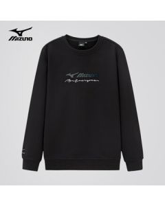 Mizuno Men's Outdoor Sweatshirt, Autumn/Winter Fleece-Lined Loose Round Neck Top, Versatile Warm Base Layer, Black, Size L