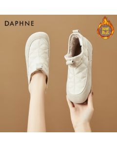 Daphne Snow Boots Women's Fleece-Lined Casual Shoes 2025 New Winter Warm Thick Anti-Cold Versatile Flat Cotton Shoes Beige Size 35