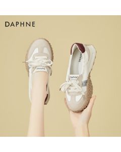 DAPHNE Fashion Classic Platform Ballet-inspired Low-Top Trainer Sneakers for Women Slip-On Casual Outdoor Shoes - Beige Red 38