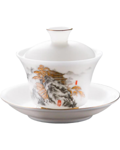 MULTIPOTENT Kung Fu Tea Set Sancai Lidded Bowl Hand-Painted Ice Jade Porcelain Green Leaf Mutton Fat Jade Tea Brewing Bowl Exquisite Gift Box