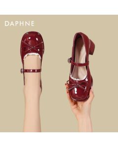 Daphne Mary Jane Shoes Women's Autumn New Bow Knot Chunky Heel High Heels 4025404007 Red 38