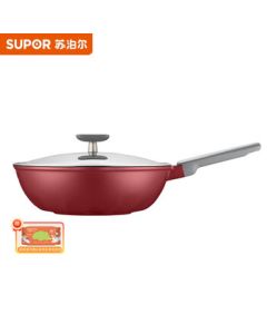 SUPOR Red Dot Titanium Non-Stick Frying Pan, Stir-Fry Pan for Gas Stove and Induction Cooker NC32WA3 + Kitchen Wet Wipes (1 Pack)