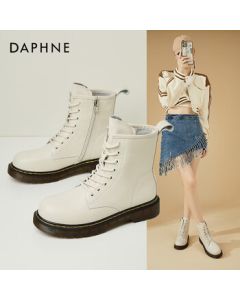 Daphne (DAPHNE) Women's Martin Boots, Spring/Autumn Ankle Boots, British Style Short Boots, Lace-Up Leather Boots, Beige 4cm, Size 40, Standard
