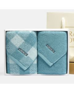 Grace 9231A+7174A Cotton Embroidered Absorbent Thick Towel Gift Set (2 Pieces) - Light Blue, 120g/Piece