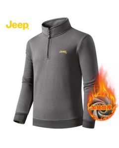 JEEP Men's Sweatshirt for Spring and Autumn, Outdoor Lock-Warm Fleece-Lined Pullover, Dark Gray, 2XL