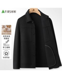 Shanshan Men's Wool Double-Faced Jacket, Turn-Down Collar Casual Warm Tweed Coat Short Outerwear for Spring and Autumn
