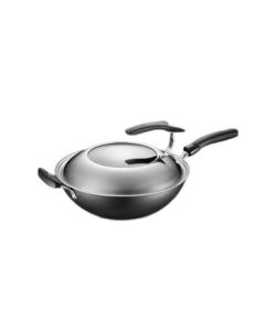 SUPOR Premium Iron Non-Stick Coating-Free True Stainless Cast Iron Wok for Gas and Induction Cooktops with Standable Lid FC32Z3