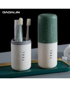 JAJALIN Travel Toiletries Cup with Detachable 2 Toothbrush Cups, Creative Minimalist Toothbrush Holder Set, Light Green