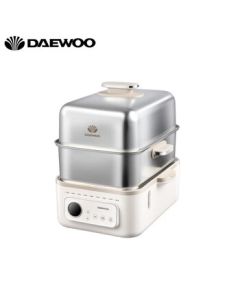 DAEWOO Electric Steamer - Multi-functional Household Steamer with Large Capacity, Double-Layer Stainless Steel, Preset Timer, Keep Warm Function, Steaming and Stewing Pot DYZL-12L35 Tassel White