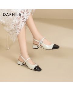 Daphne Mary Jane Sandals for Women, Closed-Toe Comfortable Summer Slip-On Backless Sandals, Beige, Size 35