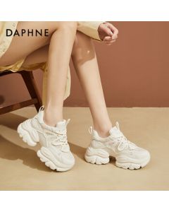Daphne Platform Sneakers for Women – Chunky Dad Shoes with Height-Increasing Design, Casual Lace-Up Sport Shoes for Women, Beige, Size 36