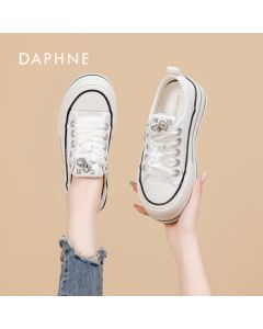 DAPHNE Women's Thick-Sole Canvas Sneakers for Students - White Size 40