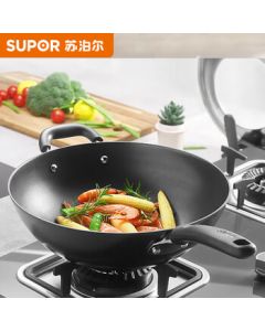 SUPOR Wok 32cm Home Use Cast Iron Wok, Compatible with Gas Stoves and Induction Cooktops, Scratch-Resistant FC32Z9