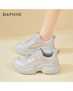 DAPHNE Chunky Platform Mesh Dad Sneakers for Women, Fashionable Low-Profile Height-Increasing Lightweight Casual Sports Shoes, Gray, Size 35