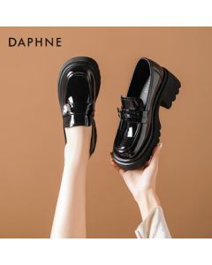 Daphne Platform Loafers for Women - Versatile Fashion Shoes, JK School Style Black British Leather Shoes for Women - Black - Size 38