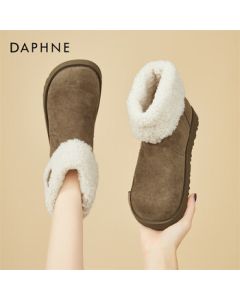 DAPHNE Women's Platform Snow Boots with Fleece Lining, Thickened Warm Fuzzy Ankle Boots, Retro Versatile Casual Winter Boots, Khaki, Size 37
