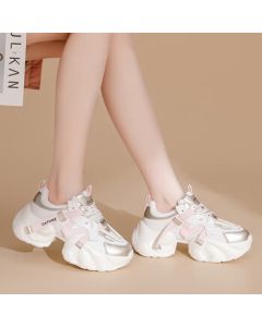 Daphne Platform Chunky Sneakers for Women, Breathable Mesh Casual Sports Shoes for Spring and Autumn, White-Pink, Size 40