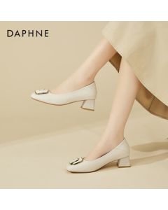 Daphne Chunky Heel Women's Pumps Black Leather Shoes Women's Slip-On Work Shoes Beige Size 37